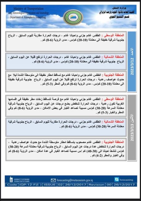 ‏طقس العراق.. أمطار وارتفاع بدرجات الحرارة خلال الأيام المقبلة