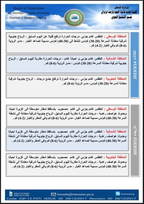 ‏طقس العراق.. أمطار وارتفاع بدرجات الحرارة خلال الأيام المقبلة