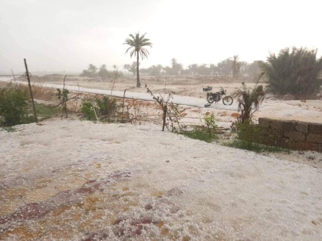 بالصور.. تساقط للحالوب والأمطار بصورة غير مسبوقة في النجف