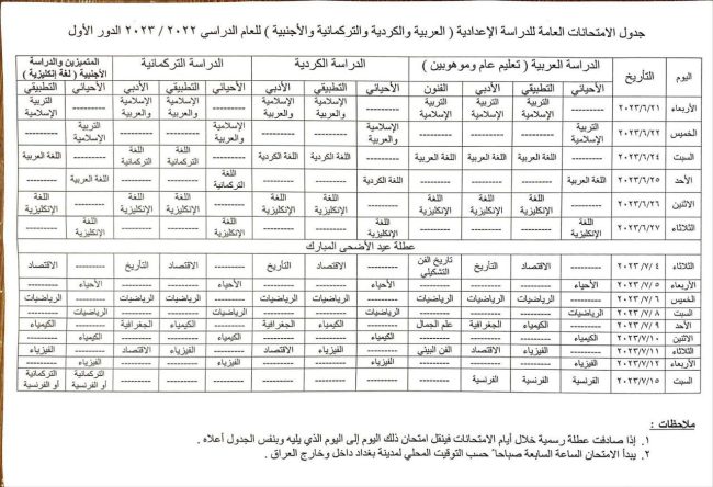  وزارة التربية تعلن جدول امتحانات السادس الإعدادي