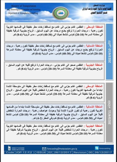 طقس العراق.. أمطار شديدة وانخفاض بدرجات الحرارة خلال الأيام المقبلة 