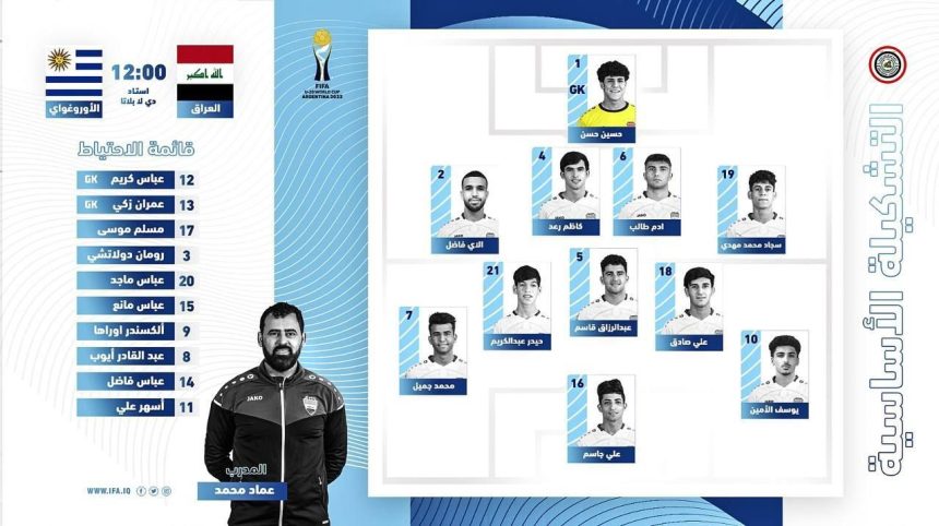 تشكيلة منتخب شباب العراق بمواجهة الأوروغواي في نهائيات كأس العالم