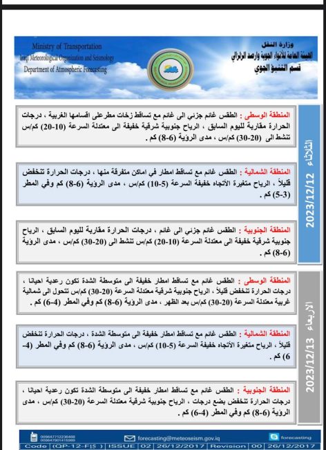 طقس العراق.. أمطار وارتفاع بدرجات الحرارة خلال الأيام المقبلة