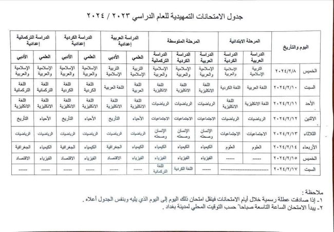 التربية تعلن جدول الامتحانات التمهيدية (الخارجي) وتُحدد موعدها