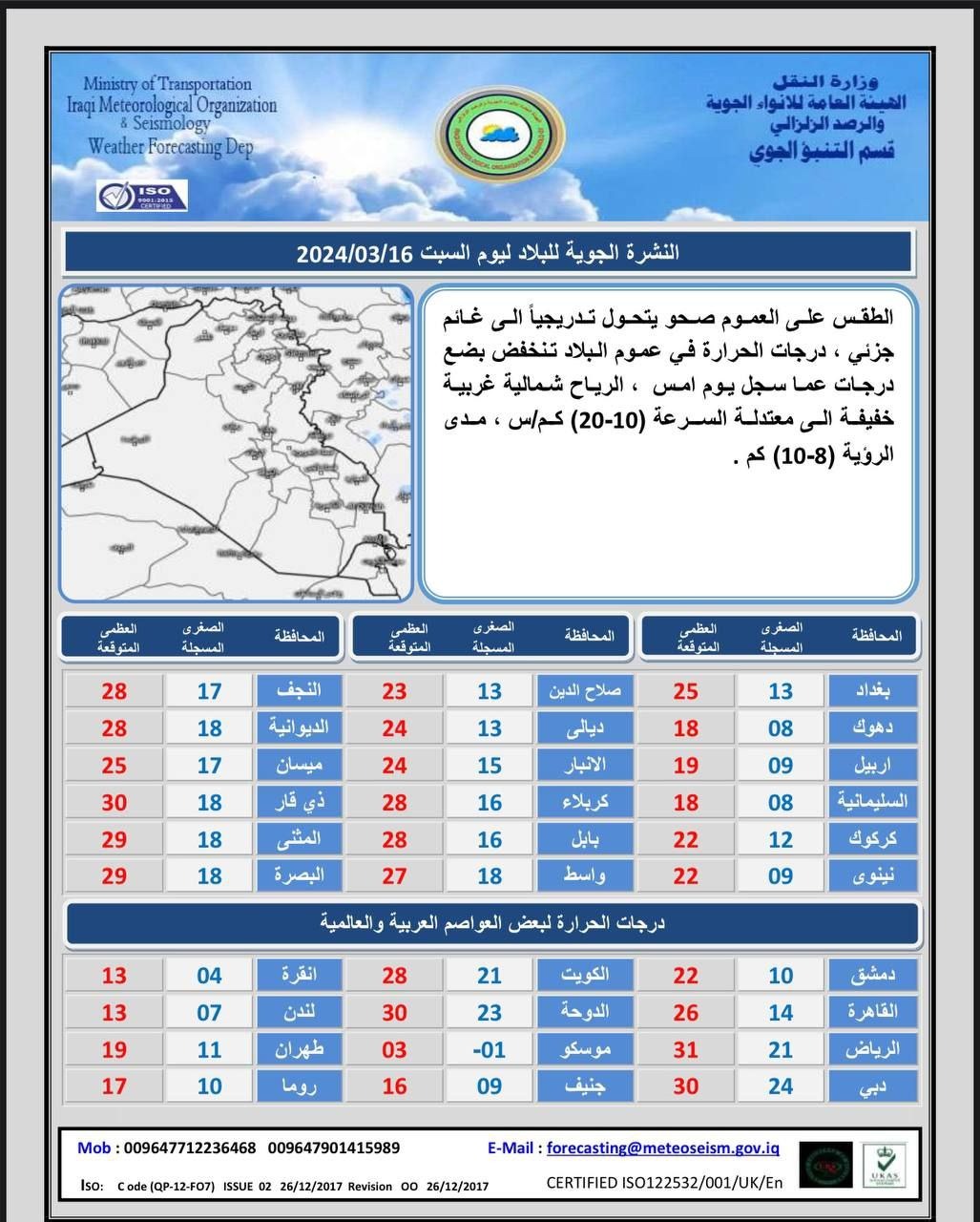 طقس العراق.. تساقط أمطار وحالوب وانخفاض بدرجات الحرارة خلال الأيام المقبلة