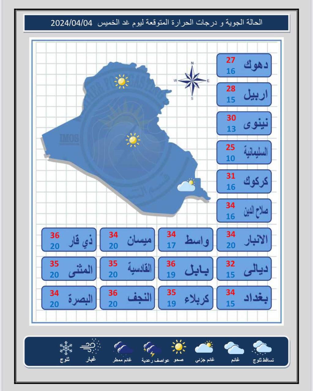 طقس العراق.. أمطار رعدية واستقرار بدرجات الحرارة خلال الأسبوع المقبل