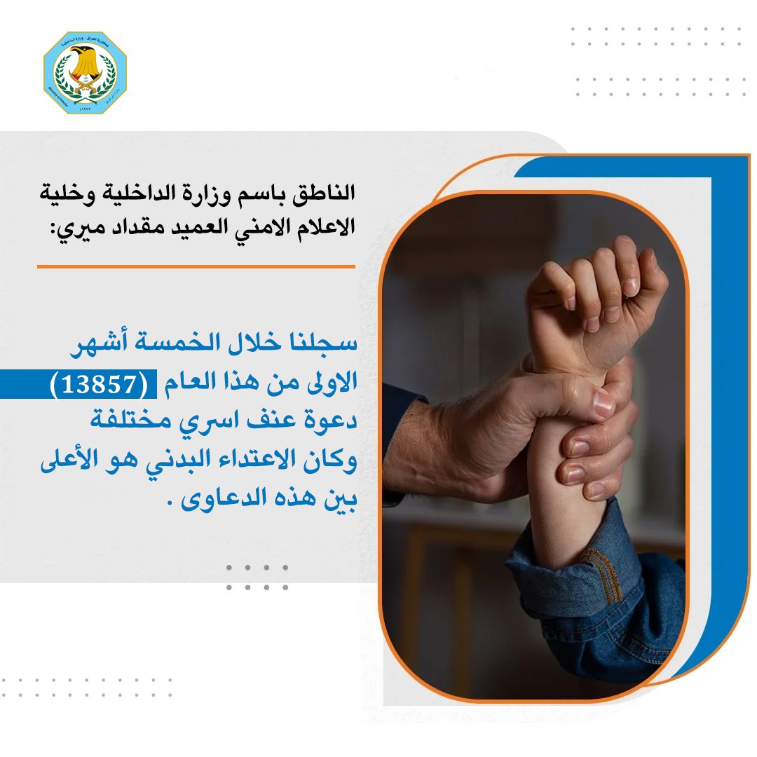 الداخلية تعلن تسجيل اكثر من 13 الف دعوة عنف اسري خلال 5 اشهر