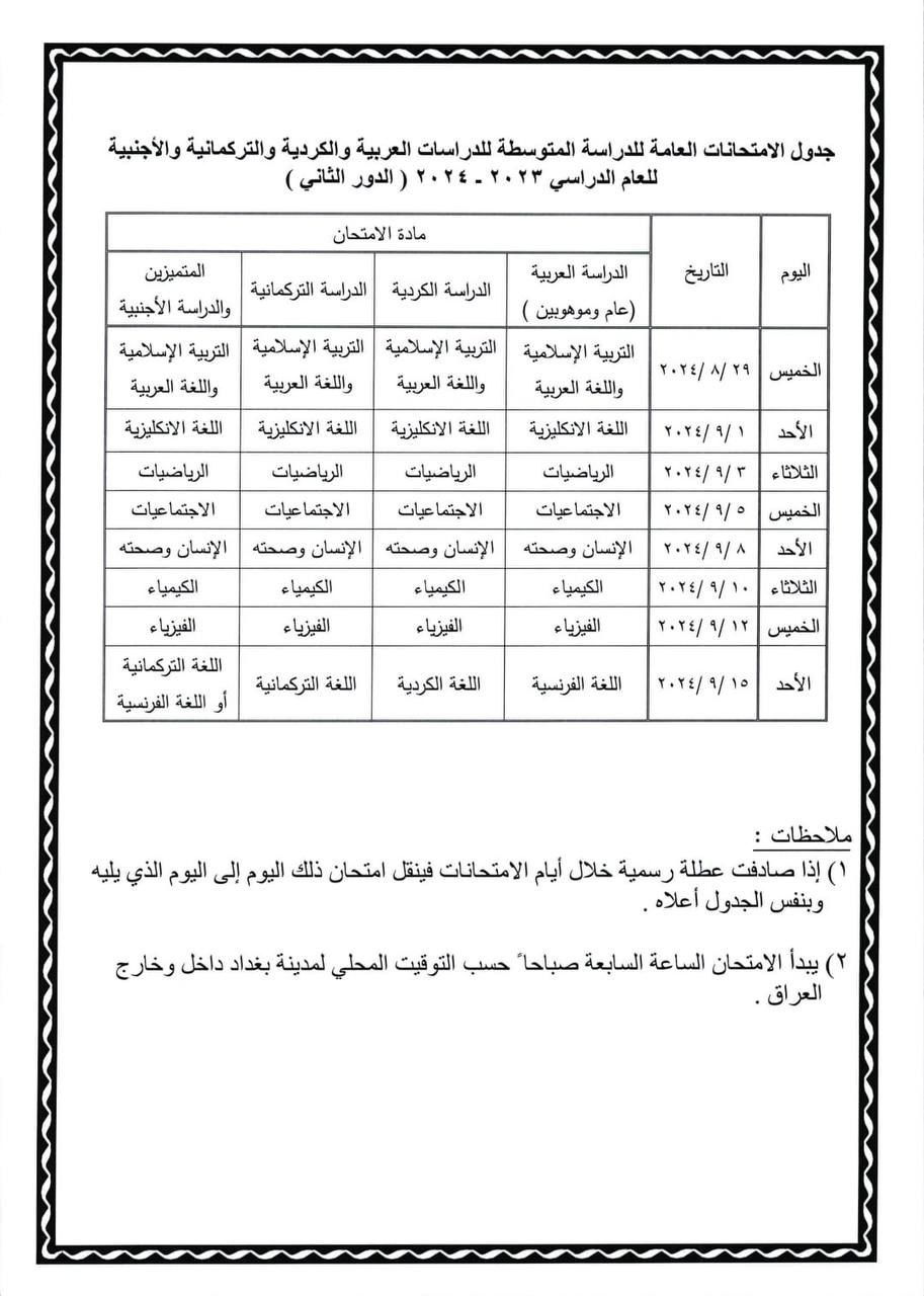 ‏التربية تُعلن جداول امتحانات الدور الثاني للصفوف المنتهية‬