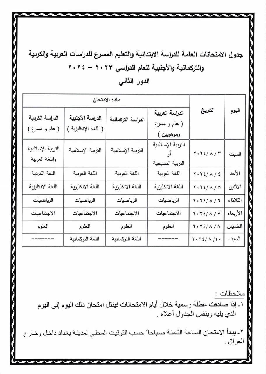 ‏التربية تُعلن جداول امتحانات الدور الثاني للصفوف المنتهية‬