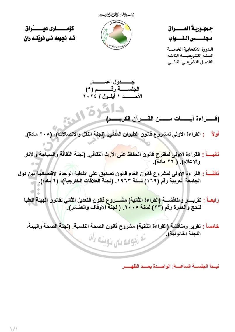 مجلس النواب ينشر جدول أعمال جلسة يوم غد