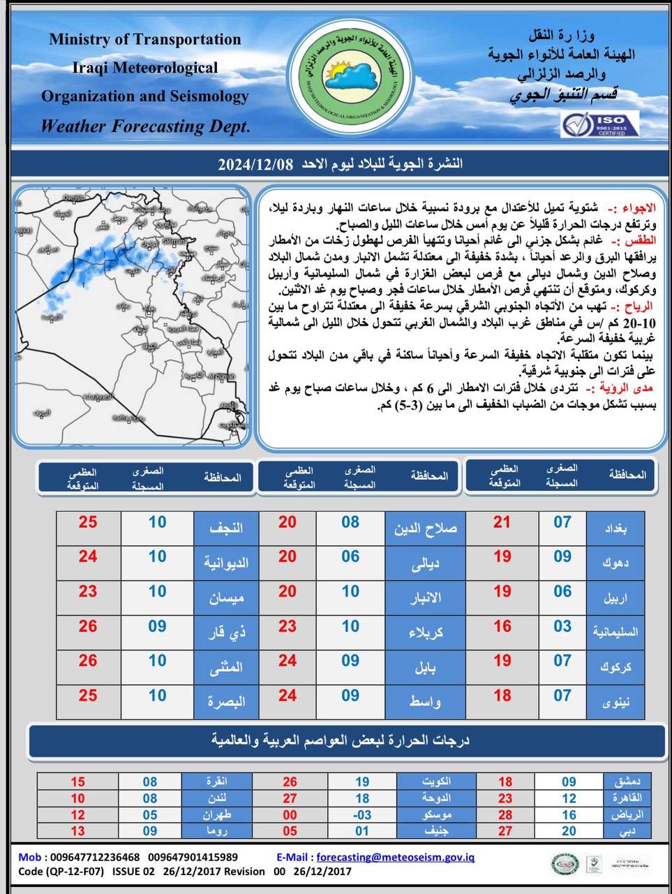 طقس العراق.. غيوم وأمطار رعدية وارتفاع قليل بدرجات الحرارة خلال الأيام المقبلة