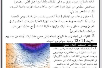 الأنواء الجوية: الموجة القطبية تصل البلاد مساء يوم غد الأربعاء