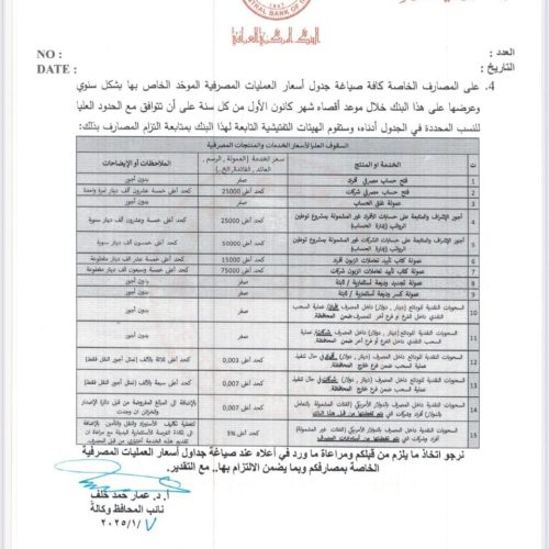 بالوثائق.. البنك المركزي يحدد تسعيرة الخدمات المصرفية المقدمة للمواطنين