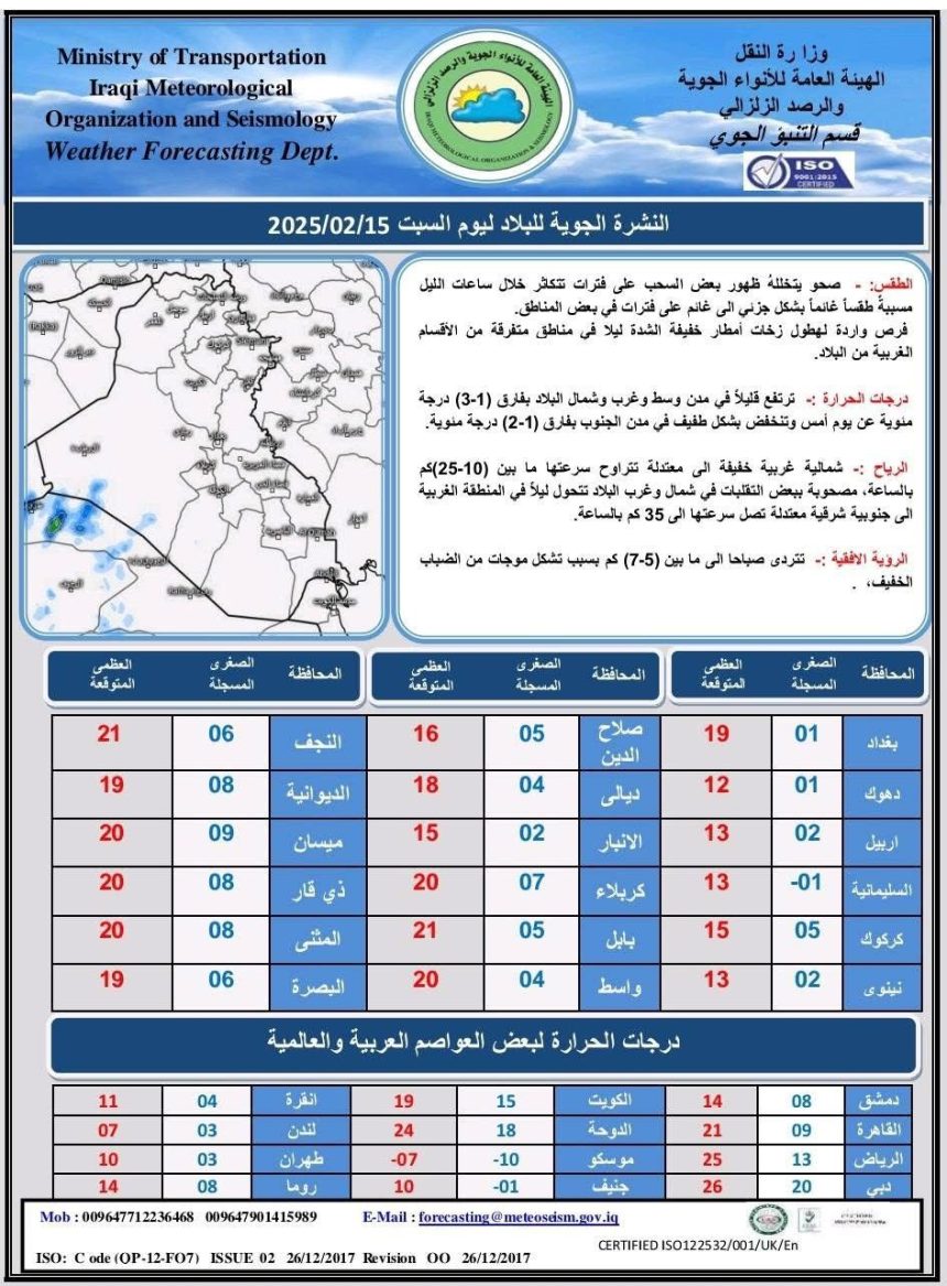 طقس العراق.. أمطار وثلوج وانخفاض درجات الحرارة خلال الأيام المقبلة