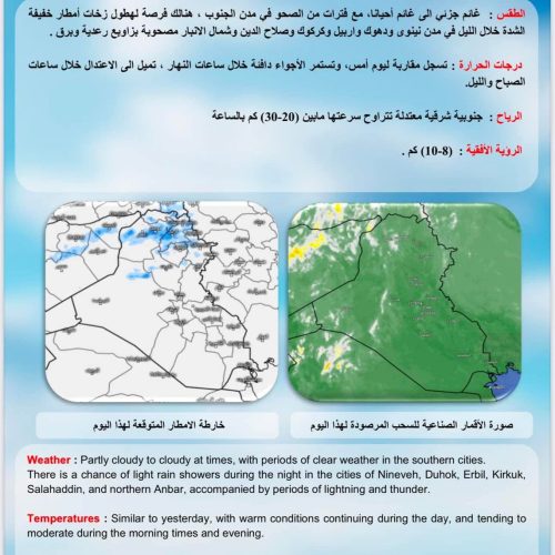 طقس العراق.. أمطار وانخفاض بدرجات الحرارة خلال الأربعة أيام المقبلة