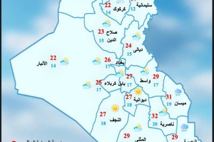 ‏طقس العراق.. أمطار رعدية وغبار وانخفاض بدرجات الحرارة خلال الأيام المقبلة