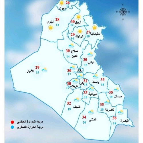 طقس العراق خلال الأيام المقبلة.. ارتفاع بالحرارة وزخات مطر ترطب أجواء العيد