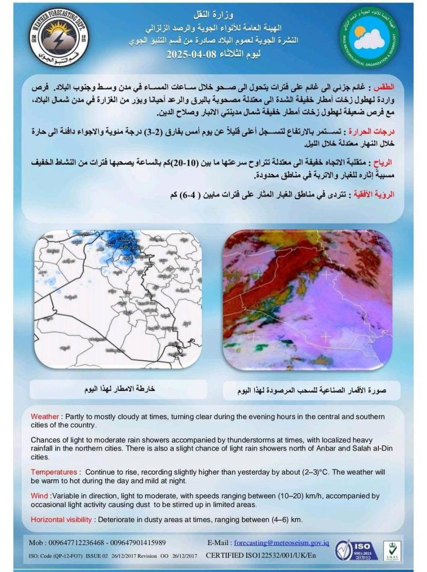 ‏طقس العراق.. تصاعد للغبار وانخفاض في درجات الحرارة خلال الأيام المقبلة