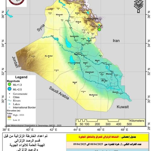 العراق يسجل هزتين أرضيتين عند حدوده مع إيران وتركيا