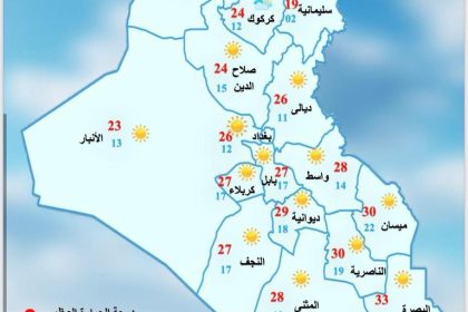 طقس العراق.. أمطار متفرقة وانخفاض في درجات الحرارة خلال الأيام المقبلة