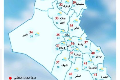 طقس العراق.. زخات أمطار وتصاعد للغبار وارتفاع بدرجات الحرارة خلال الأيام المقبلة