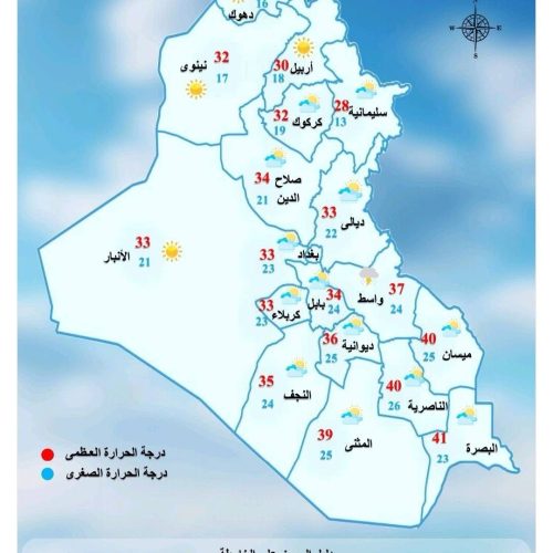 طقس العراق.. غبار وغيوم وإنخفاض بدرجات الحرارة خلال الأيام المقبلة